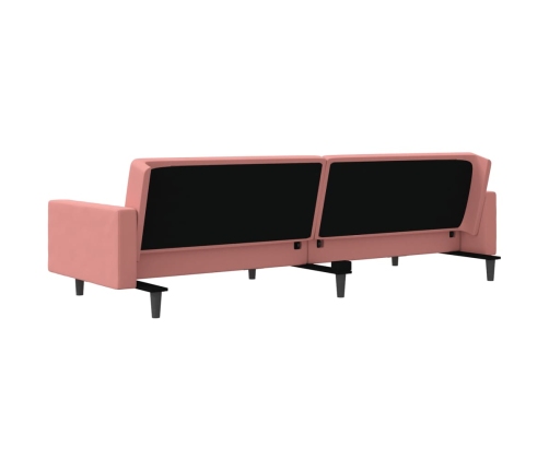 Sofá cama de 2 plazas con dos almohadas terciopelo rosa