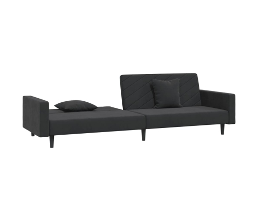 Sofá cama de 2 plazas con dos almohadas terciopelo negro