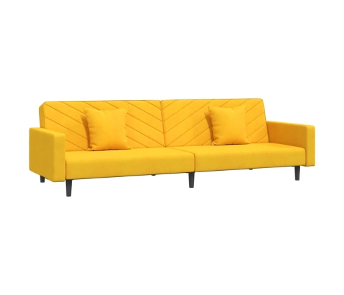 Sofá cama de 2 plazas con dos almohadas terciopelo amarillo