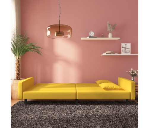 Sofá cama de 2 plazas con dos almohadas terciopelo amarillo