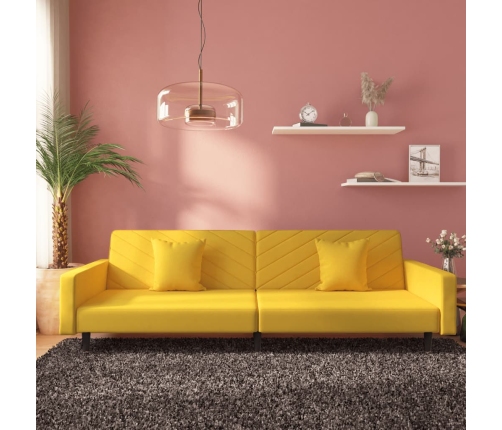 Sofá cama de 2 plazas con dos almohadas terciopelo amarillo