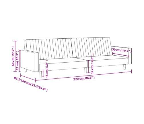 Sofá cama de 2 plazas terciopelo rosa