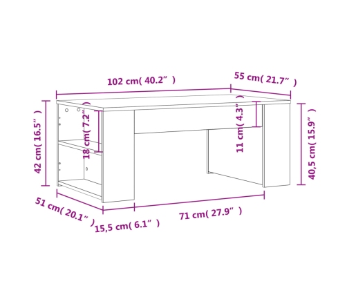 Mesa de centro madera de ingeniería blanco 102x55x42 cm