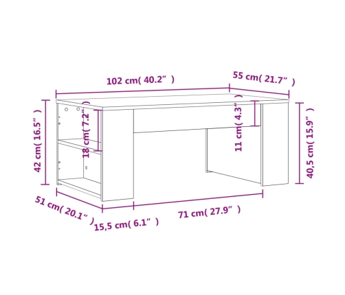 Mesa de centro madera de ingeniería negra 102x55x42 cm