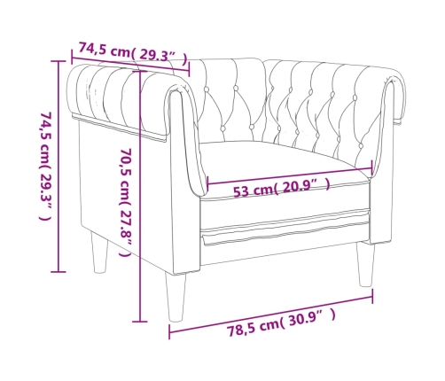 Sillón Chesterfield de tela gris claro