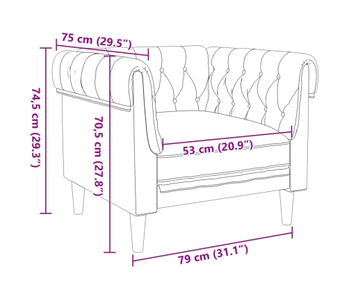 Sillón Chesterfield de tela marrón