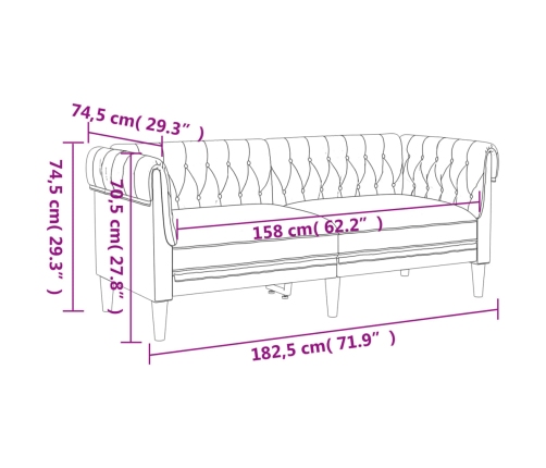 vidaXL Sofá Chesterfield de 2 plazas tela gris oscuro