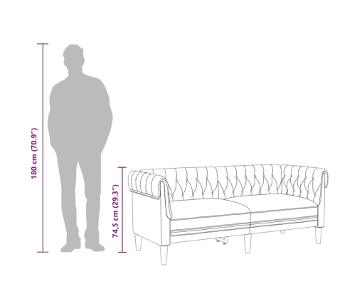 Sofá Chesterfield de 2 plazas tela gris oscuro