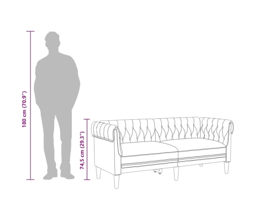 Sofá Chesterfield de 2 plazas tela gris taupe