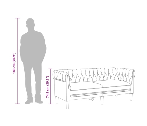 Sofá chesterfield de 2 plazas tela marrón