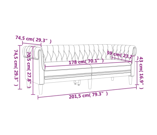 vidaXL Sofá Chesterfield de 3 plazas tela gris oscuro