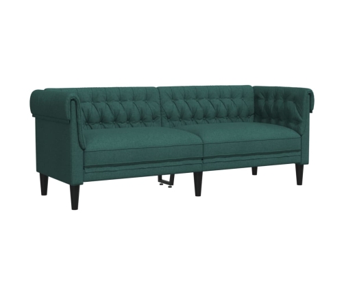 vidaXL Sofá Chesterfield de 3 plazas tela verde oscuro