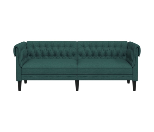 vidaXL Sofá Chesterfield de 3 plazas tela verde oscuro