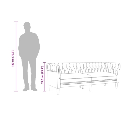 Sofá Chesterfield de 3 plazas tela azul