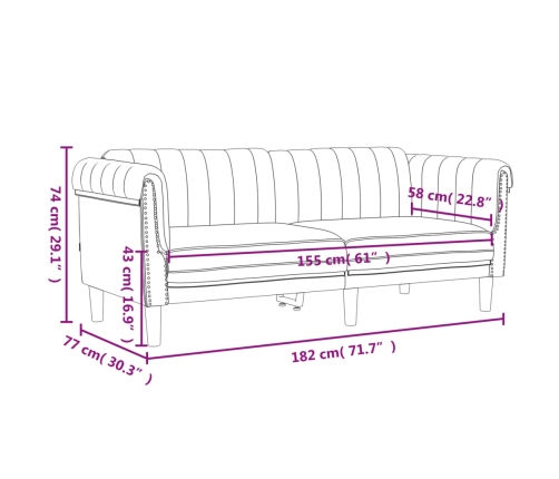 vidaXL Sofá de 2 plazas terciopelo gris oscuro