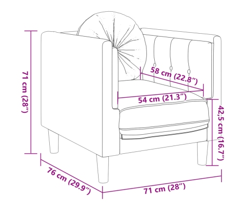 Sillón con cojín de cuero sintético de ante marrón