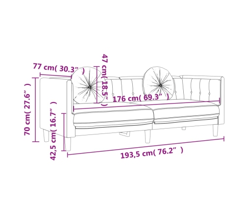 vidaXL Sofá con cojines 3 plazas terciopelo negro