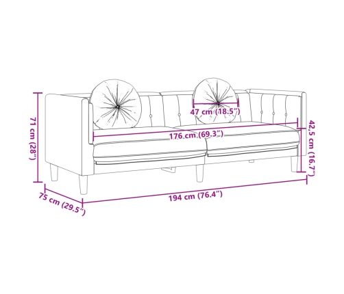 vidaXL Sofá de 3 plazas con cojines cuero sintético de ante marrón