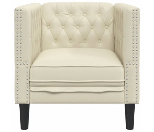 Sillón Chesterfield de cuero artificial blanco crema