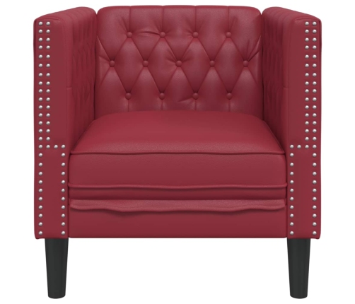 Sillón Chesterfield de cuero artificial rojo tinto