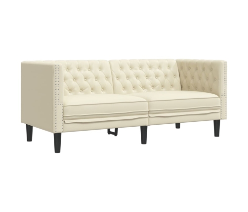 Sofá Chesterfield de 2 plazas cuero artificial blanco crema