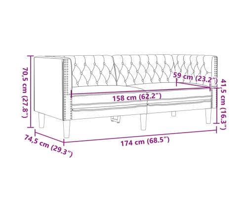 Sofá Chesterfield de 2 plazas cuero artificial blanco crema