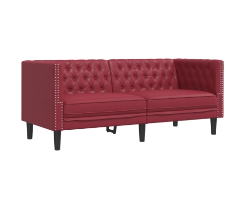 Sofá Chesterfield de 2 plazas cuero artificial rojo tinto