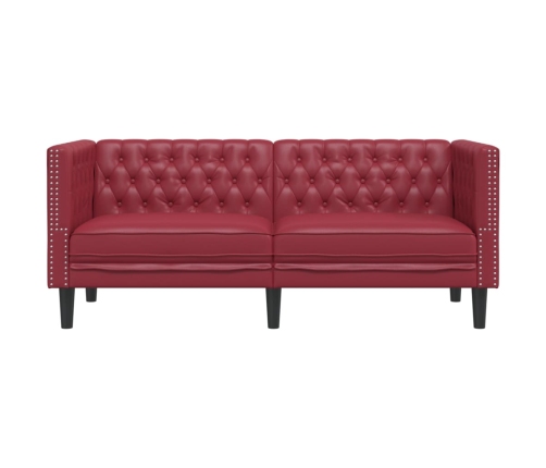 Sofá Chesterfield de 2 plazas cuero artificial rojo tinto