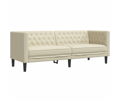 Sofá Chesterfield de 3 plazas cuero artificial blanco crema