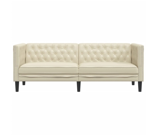 Sofá Chesterfield de 3 plazas cuero artificial blanco crema