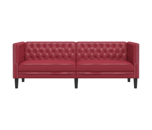 Sofá Chesterfield de 3 plazas cuero artificial rojo tinto