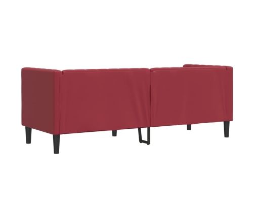 Sofá Chesterfield de 3 plazas cuero artificial rojo tinto