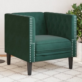 Sillón Chesterfield de terciopelo verde oscuro