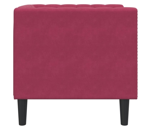 Sillón Chesterfield de terciopelo artificial rojo tinto