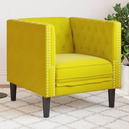 Sillón Chesterfield de terciopelo amarillo