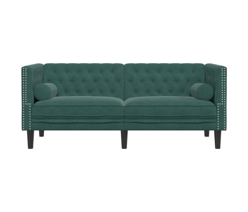 Sofá Chesterfield 2 plazas con cojines terciopelo verde oscuro