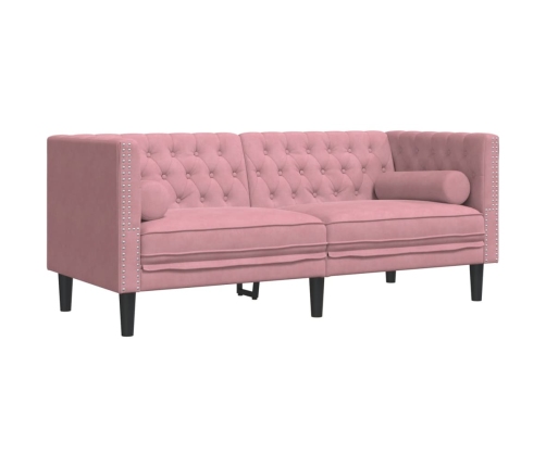 Sofá Chesterfield 2 plazas con cojines terciopelo rosa