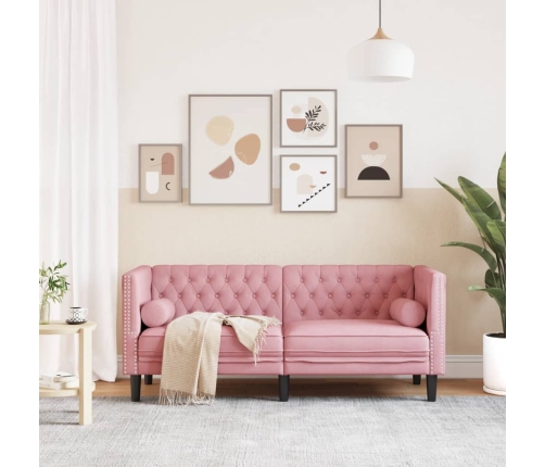 Sofá Chesterfield 2 plazas con cojines terciopelo rosa