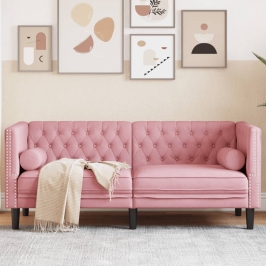 Sofá Chesterfield 2 plazas con cojines terciopelo rosa