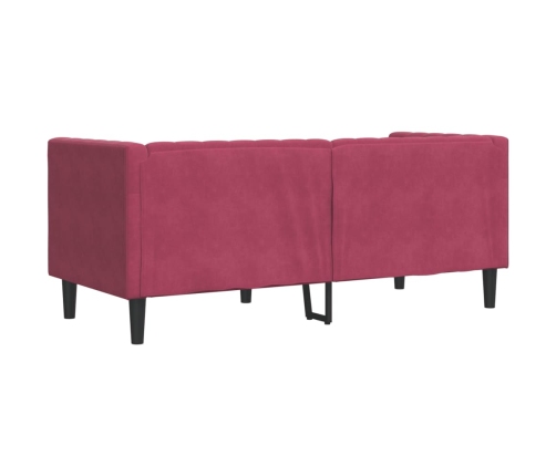 Sofá Chesterfield 2 plazas con cojines terciopelo rojo tinto