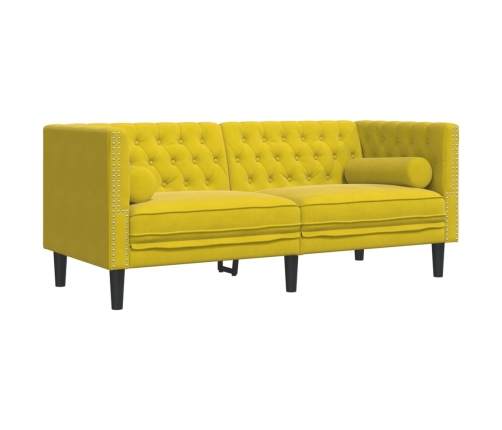 Sofá Chesterfield 2 plazas con cojines terciopelo amarillo