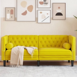 Sofá Chesterfield 2 plazas con cojines terciopelo amarillo