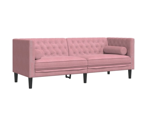 Sofá Chesterfield 3 plazas con cojines terciopelo rosa