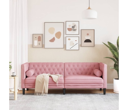 Sofá Chesterfield 3 plazas con cojines terciopelo rosa