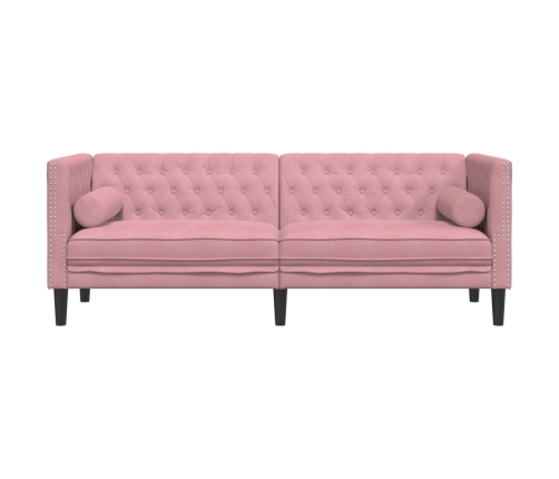 Sofá Chesterfield 3 plazas con cojines terciopelo rosa