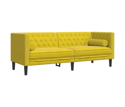 Sofá Chesterfield 3 plazas con cojines terciopelo amarillo