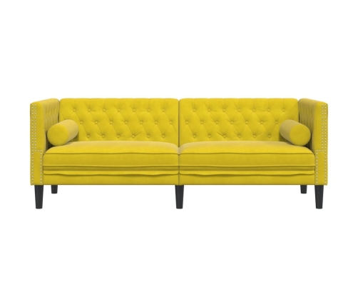 Sofá Chesterfield 3 plazas con cojines terciopelo amarillo