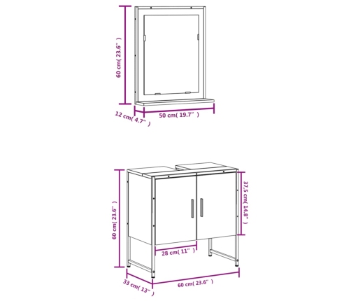 Juego de muebles de baño 2 pzas madera de ingeniería negro