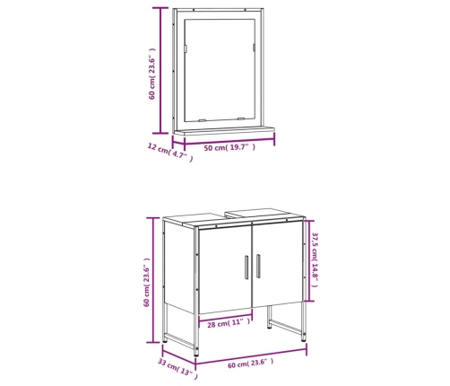 Set de muebles de baño 2 pzas madera ingeniería roble ahumado