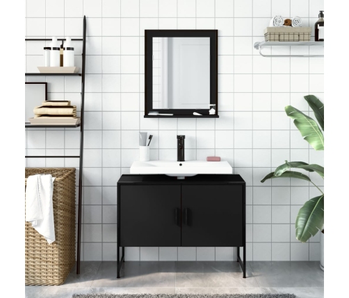 Juego de muebles de baño 2 pzas madera de ingeniería negro